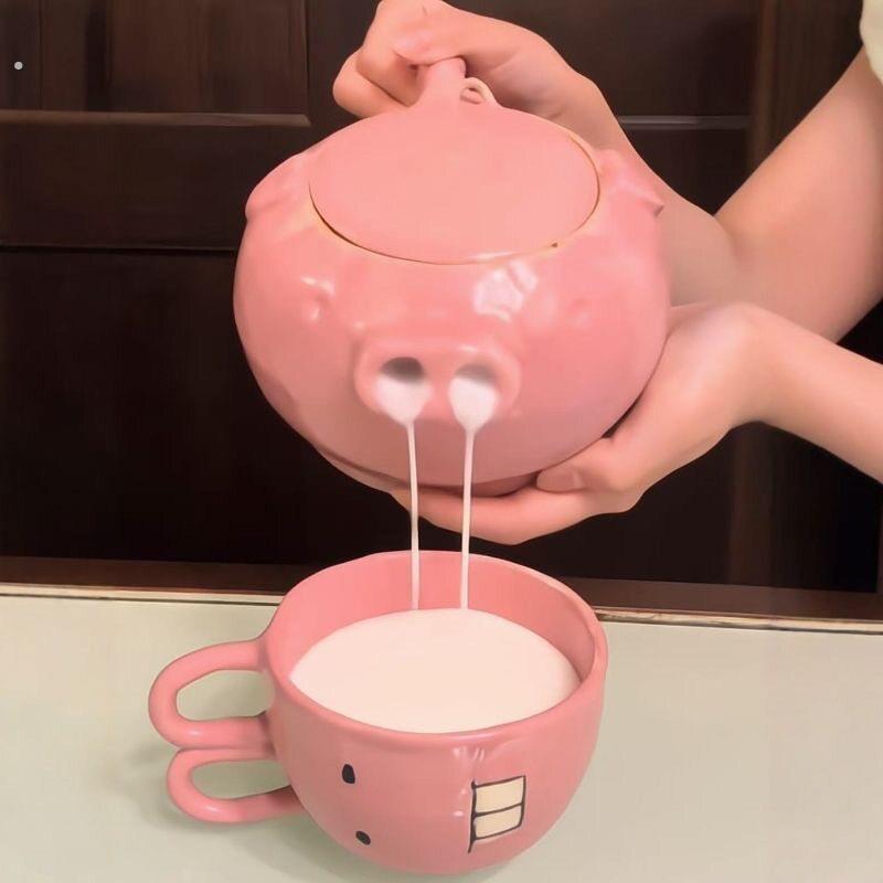 小猪陶瓷水壶搞笑猪鼻子流水茶壶有趣水杯猪头茶具送闺蜜整蛊