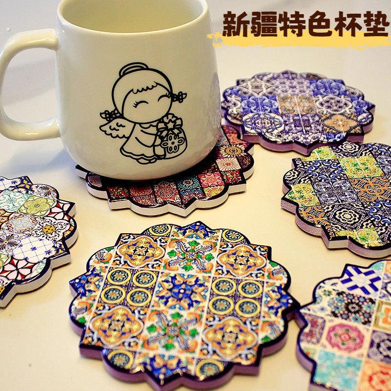 新疆民族特色杯垫创意现货陶瓷浮雕爆款防滑隔热垫咖啡茶八角垫