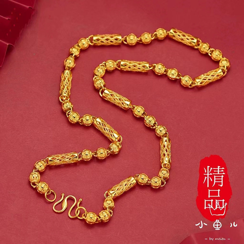 镂空男式项链 M字扣男生链子精品开口柱形项链灯笼珠项链礼品批发