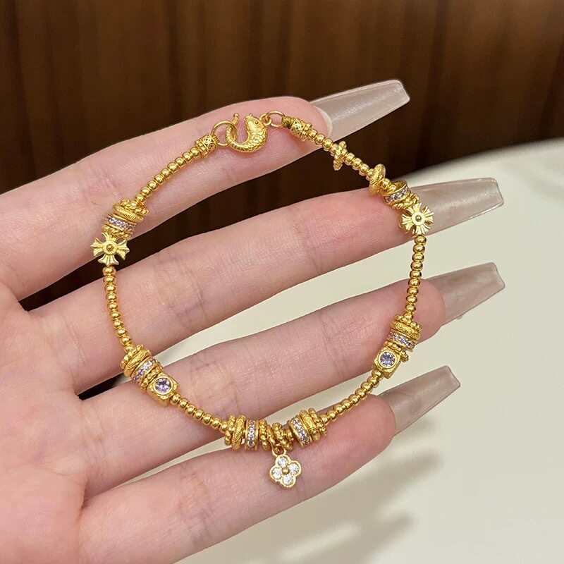 沙金饰品新中式仿真金四叶草十字架手链女款小众高级感手饰批发