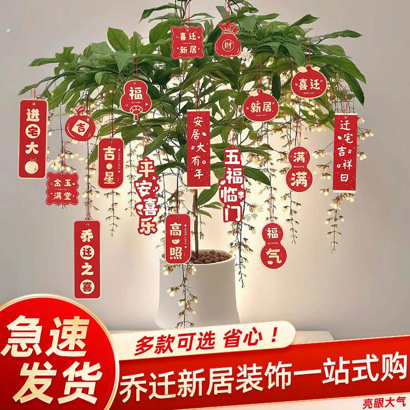 乔迁之喜新居布置装饰盆栽吊卡创意挂件搬家新居入宅仪式福字挂饰