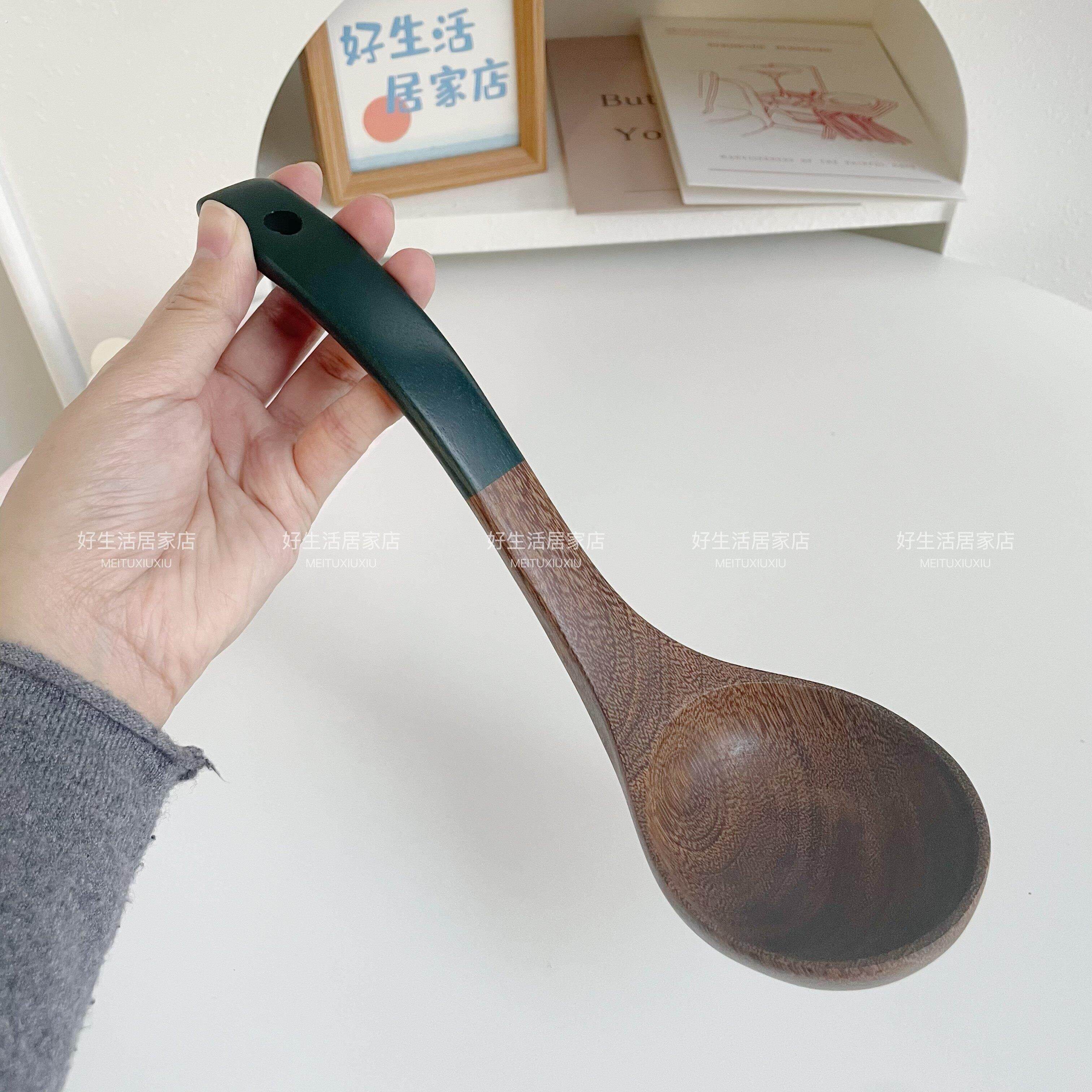 乌檀木木勺家用大号盛汤盛粥稀饭木头勺子日式无漆长柄木质大汤勺