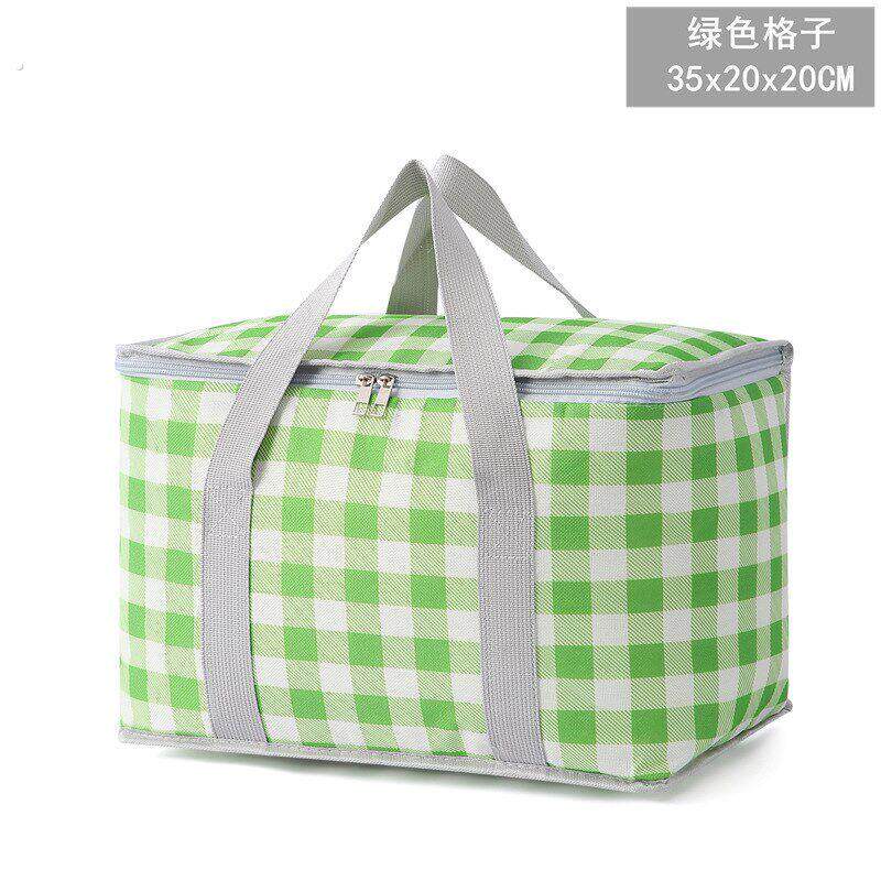 大号格子保温旅行户外野餐加厚铝箔折叠便当方形饭盒保温袋