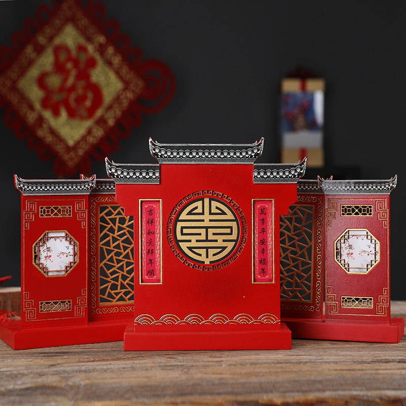 春节元旦新年装饰牌坊对联工艺摆件足疗居家酒店茶吧台前台摆件