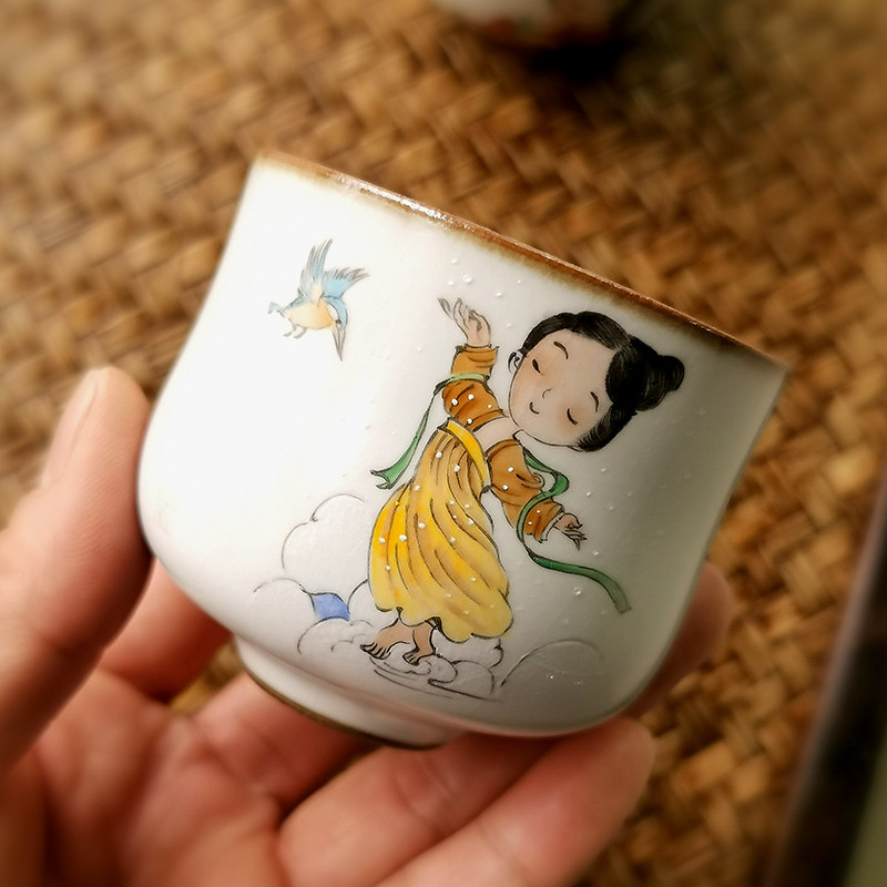 梵悦器物青年艺术家手绘小仙女茶杯美女茶艺品茗杯文艺手绘茶杯