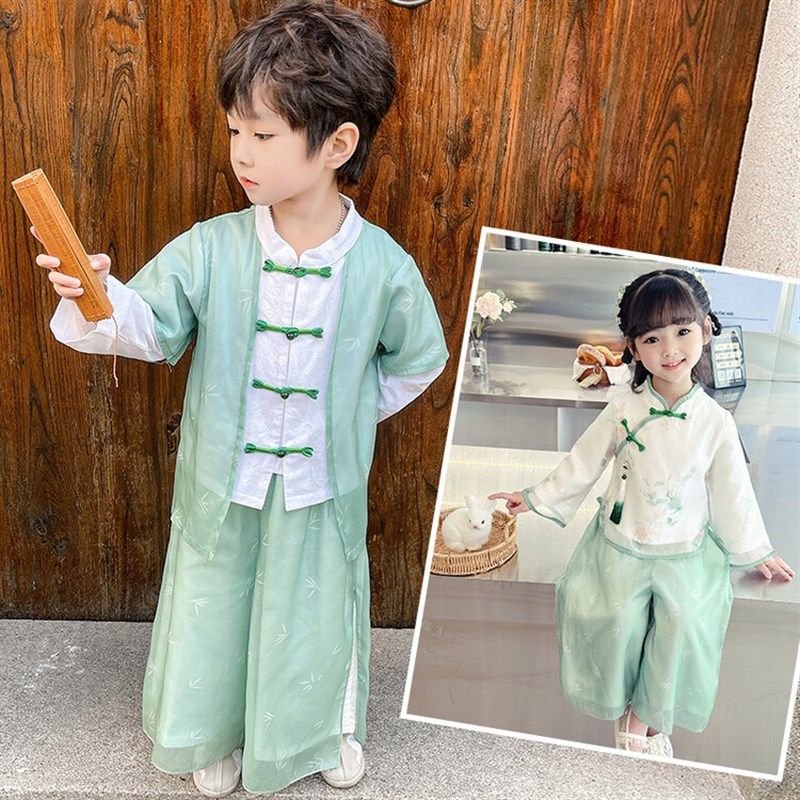 汉服女款儿童国学汉服男款古装龙凤胎套装兄妹装姐弟亲子装春夏款