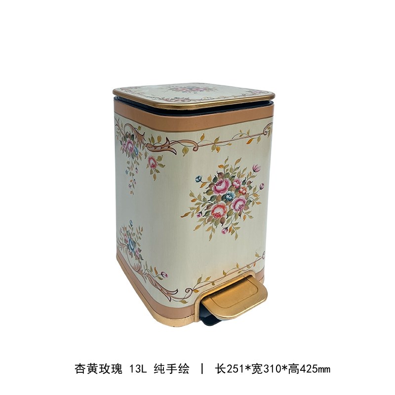 中法式别墅客厅家用古典艺术纯手绘垃圾桶脚踏式缓降高端垃圾桶