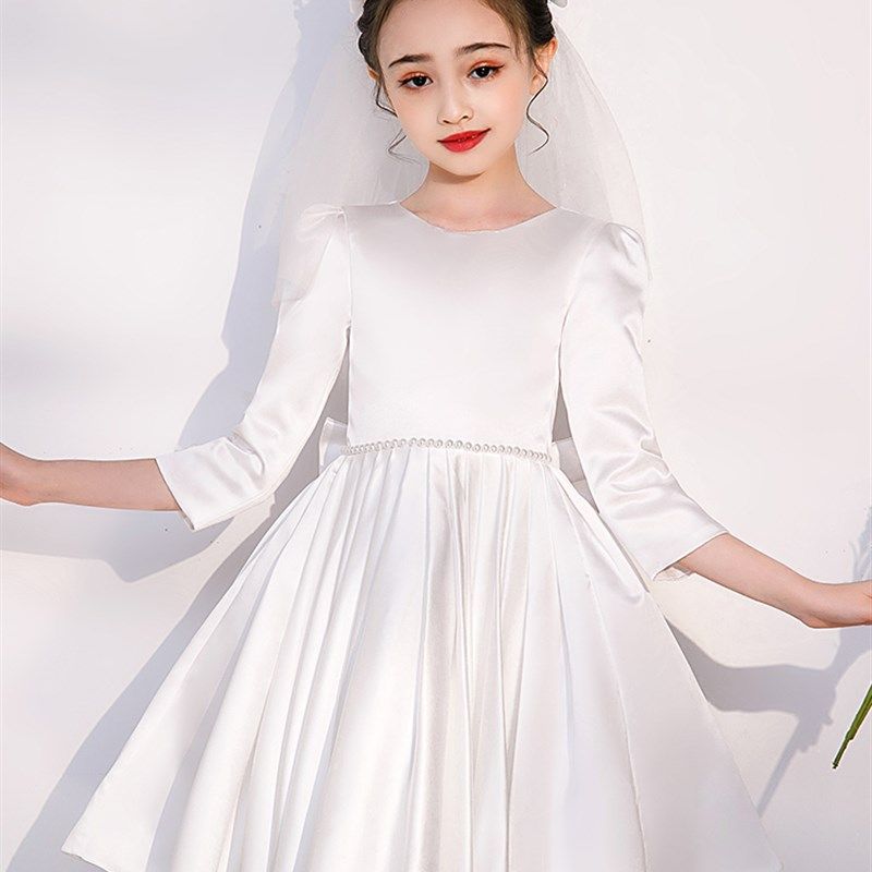 女花童伴娘婚纱礼服裙高端儿童主持人钢琴演出服小女孩锻面公主裙