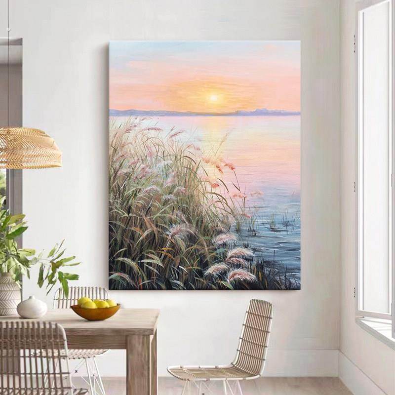简约现代无框装裱画 芦苇河边抽象油画 客厅墙面挂画装饰