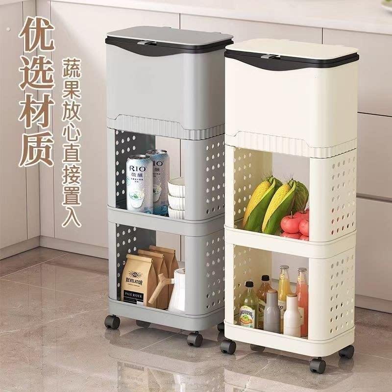 厨房垃圾桶家用大容量高款带盖免弯腰日式置物架移动双层垃圾收纳