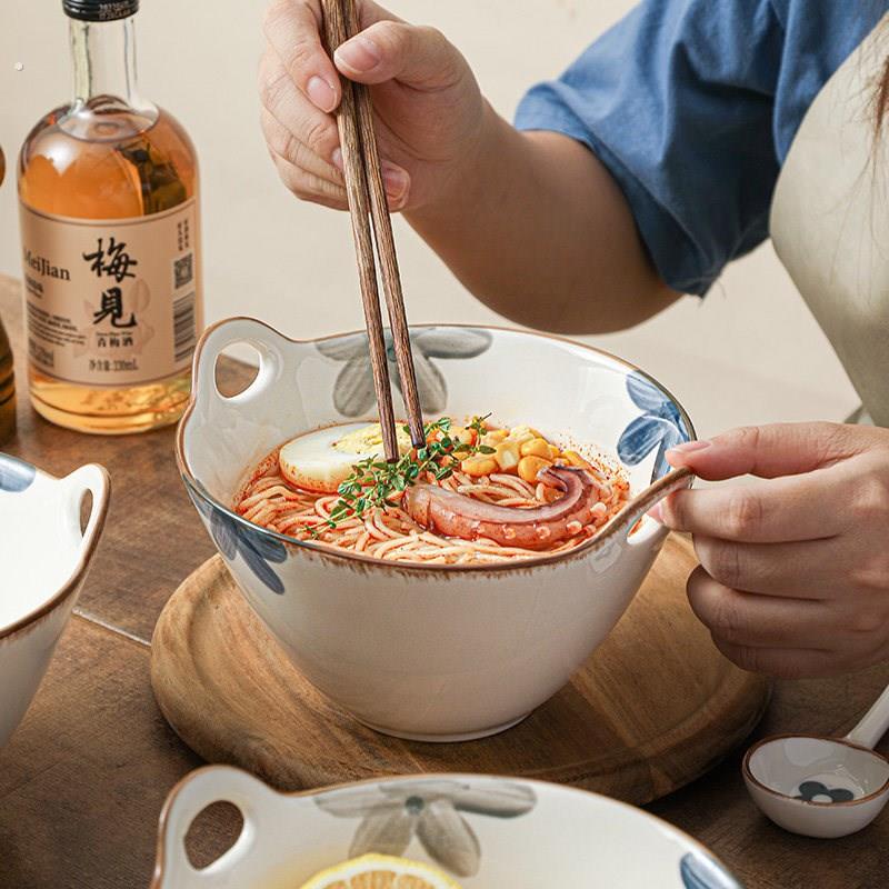 日式拉面碗创意汤面碗家用陶瓷面条碗带孔泡面碗斗笠碗餐具釉下彩