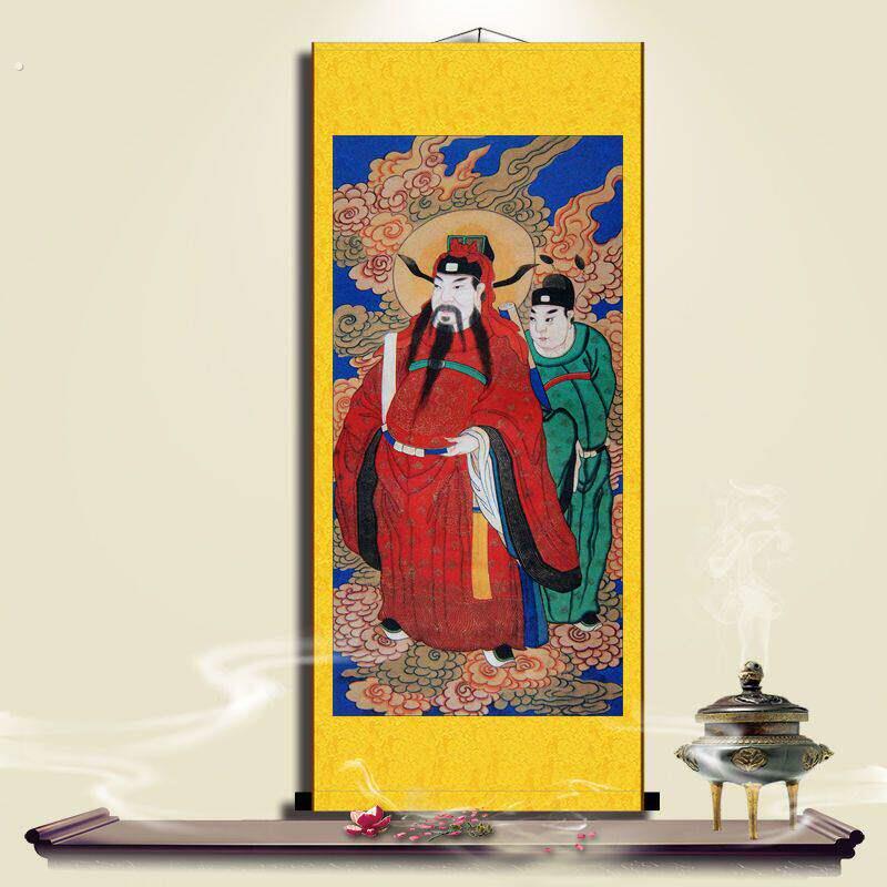 城隍爷画像宣纸卷轴挂画道场墙面挂画定制神像神仙画土地神挂轴画