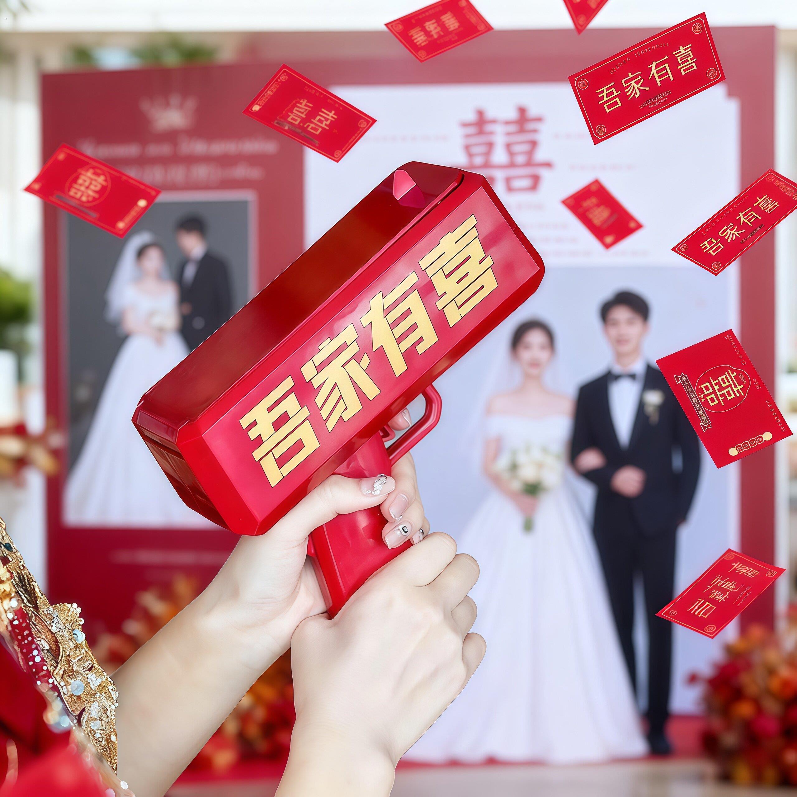 结婚接亲堵门小游戏道具喷钞机婚礼喷钱器整蛊拍照新郎筷子夹钞票