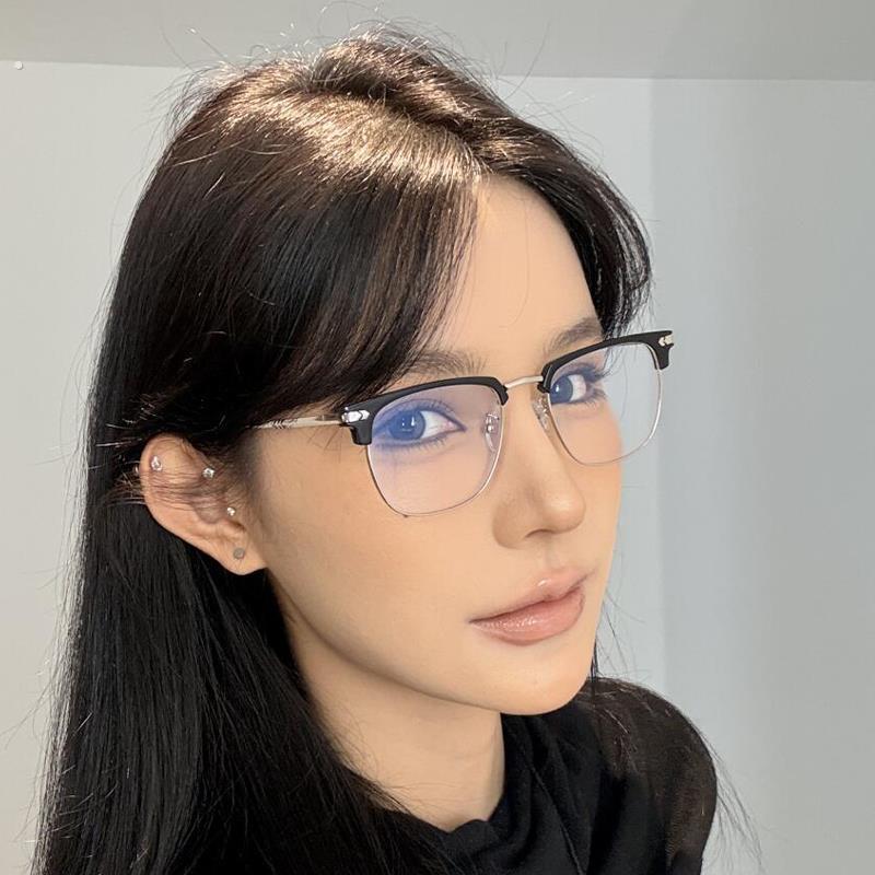 半框眼镜女斯文纯欲眼镜框素颜显脸小可配近视有度数网红眼镜框架