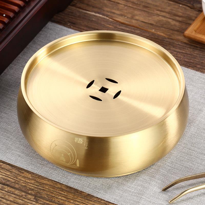 黄铜茶盘家用大号便携茶洗功夫茶具特大号有盖储水小型茶盘日式