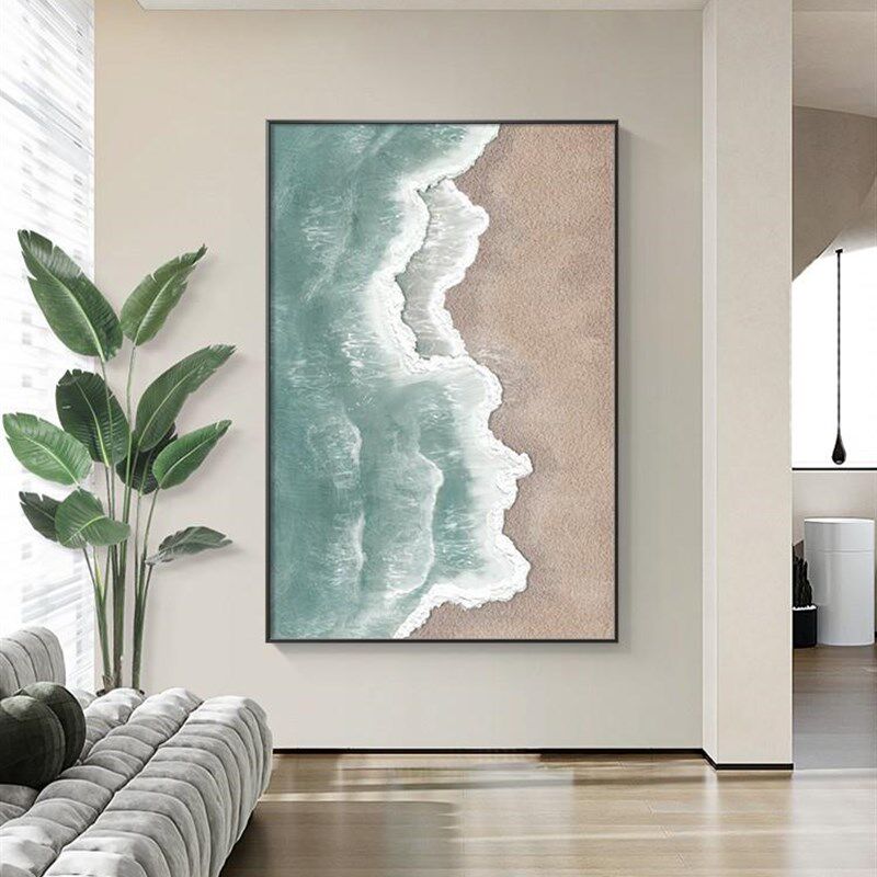 定做侘寂风客挂画海浪肌幅理画玄关装饰画厅巨油画沙发背景墙落地
