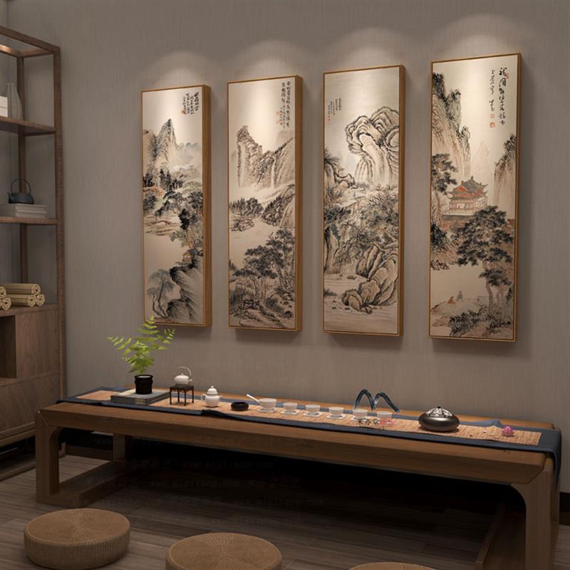 米亦堂x山水四条屏 新中式水墨国画客厅餐厅玄关茶室竖幅装饰挂画