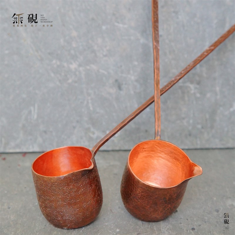无砚纯手工日式紫铜水勺酒勺非竹酒提舀水瓢纯铜公道杯长柄分茶器