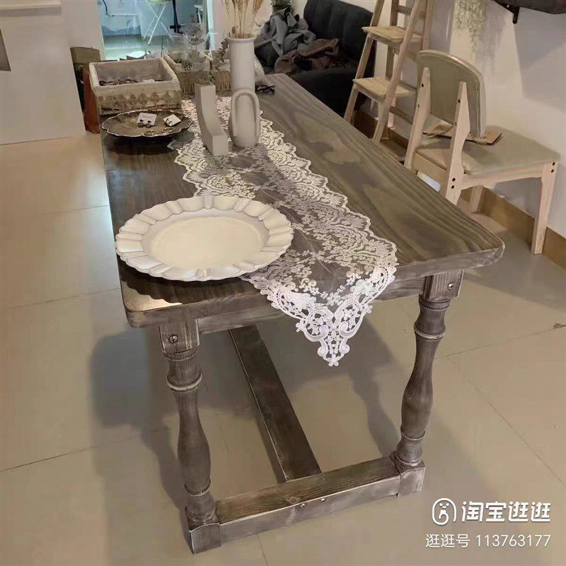 全实木长条窄桌家用餐桌电脑桌奶茶店花艺桌美甲工作台复古做旧桌