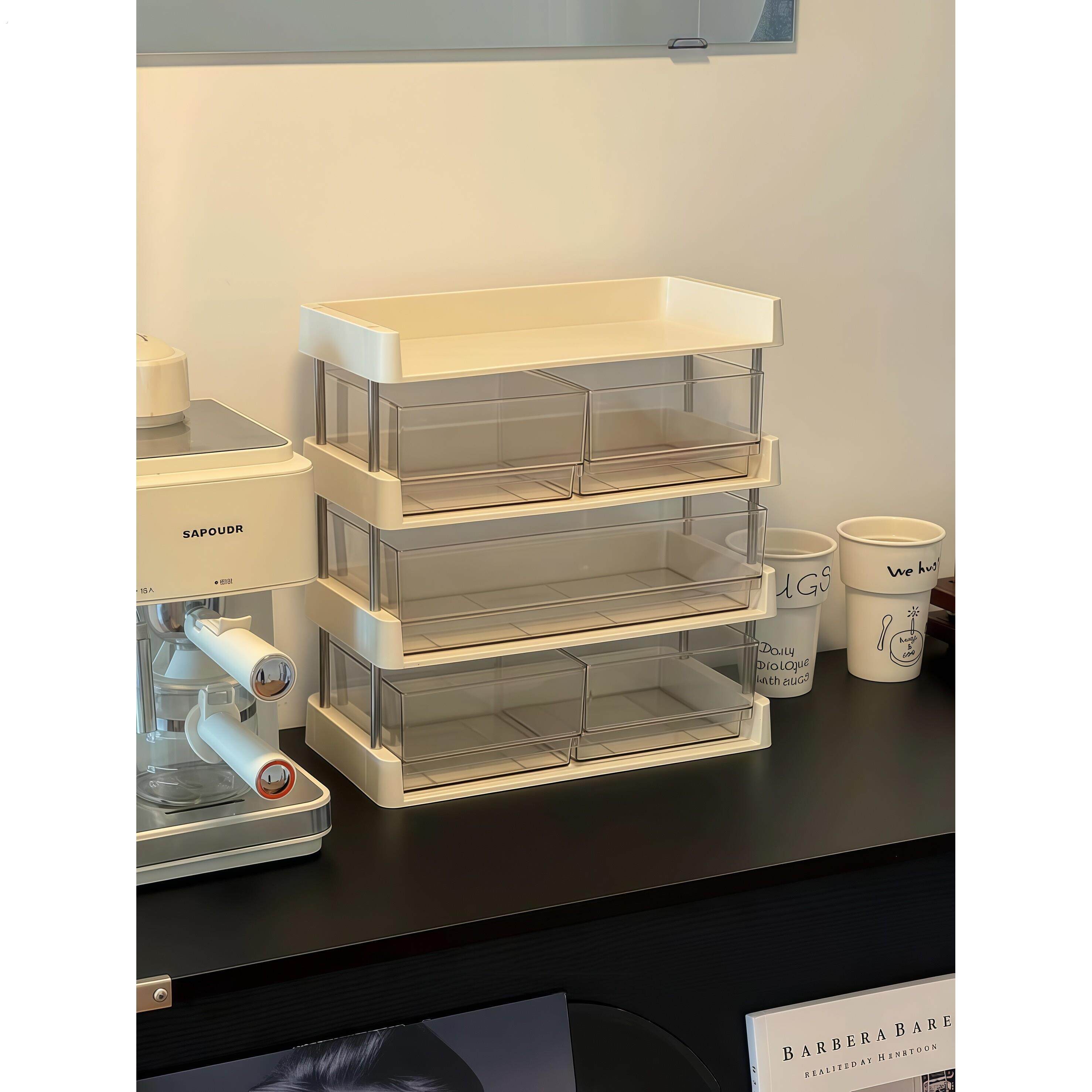 【收纳好物】多功能桌面置物架茶品化妆品多层分区收纳带框大容量