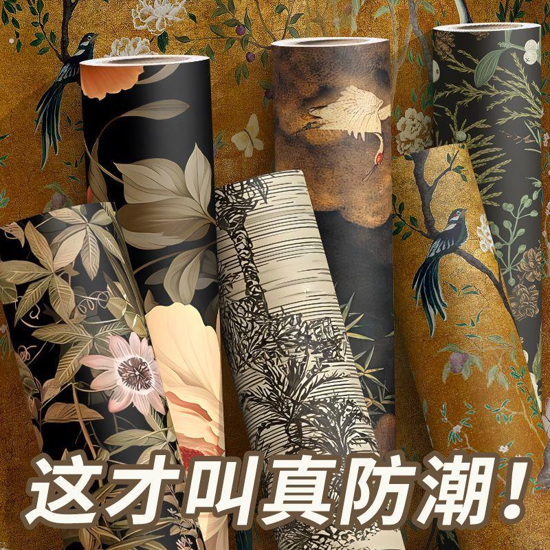 中古风贴纸法式中古风贴纸加厚遮丑墙纸卧室衣柜内防水防潮防霉自