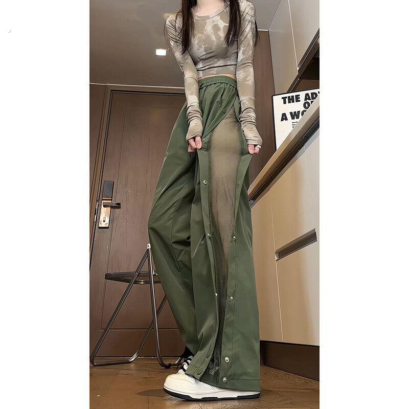 速干裤女夏薄款侧边网孔透气薄款排扣裤男港风登山裤休闲百搭