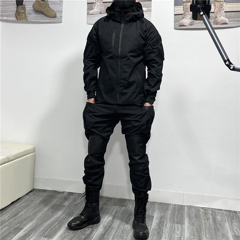 春秋男户外战术通勤套装束口裤安保黑色工作服工装防水防风冲锋衣