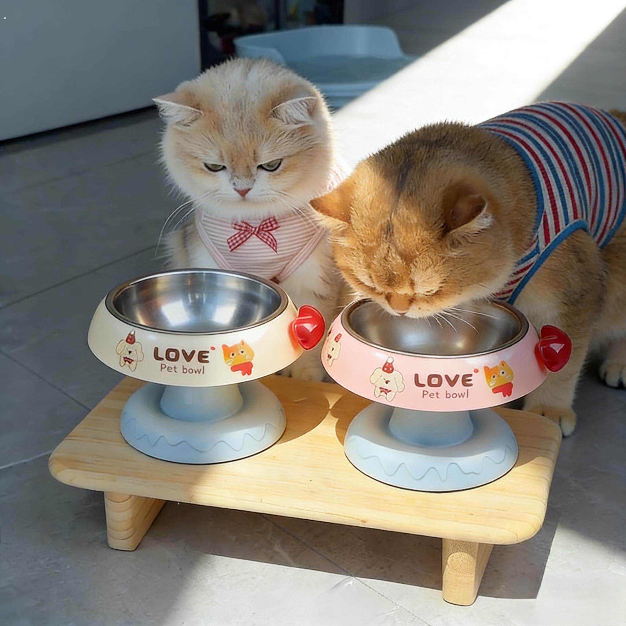 猫碗大口径不脏脸猫食盆加高保护颈椎宠物猫咪饭碗高架不锈钢狗碗