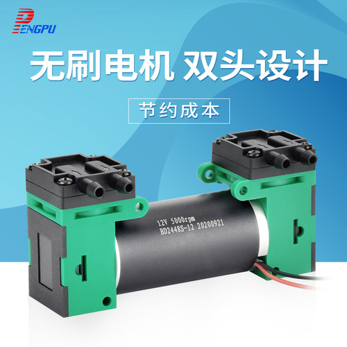 蓬普双头微型真空泵12V负压泵小型24V无油电动隔膜泵采样泵pengpu