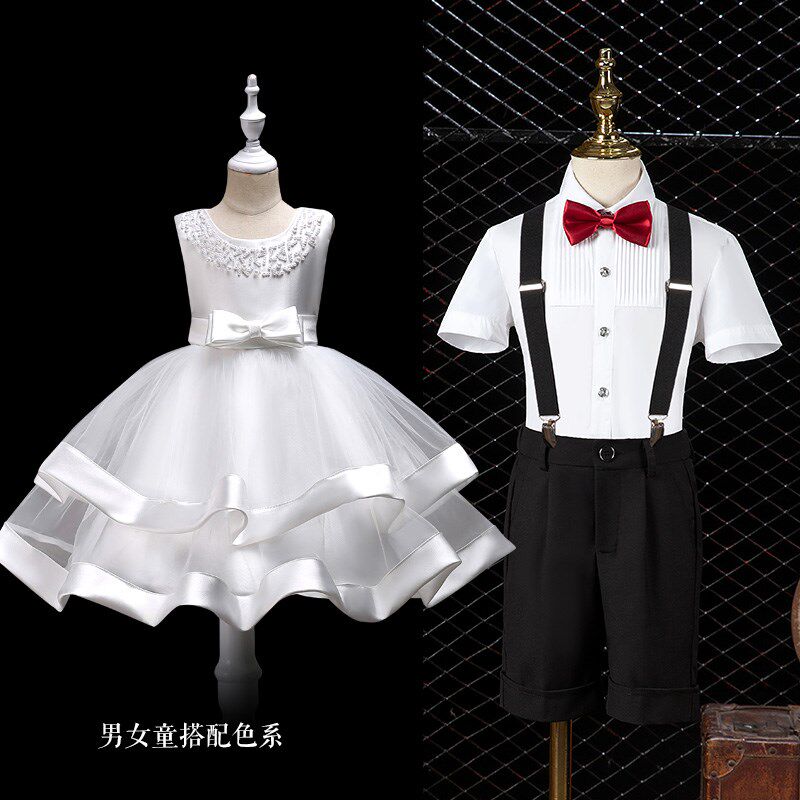 儿童合唱演出服红色男女童表演服装幼儿园毕业照礼服主持人演出服