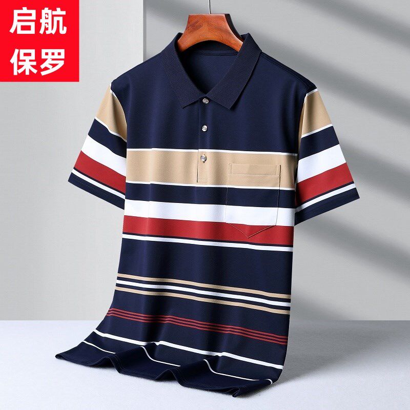 短袖polo衫男夏季薄款翻领大码宽松中年爸爸夏装T恤衫有口袋上衣