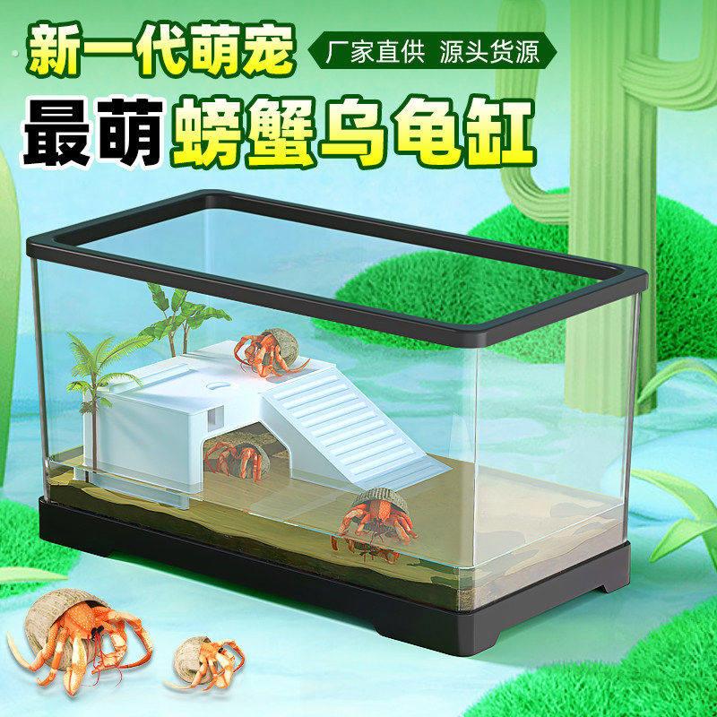 迷你透明螃蟹缸含爬台 防逃逸乌龟缸与寄居蟹饲养缸 亚克力造景蟹
