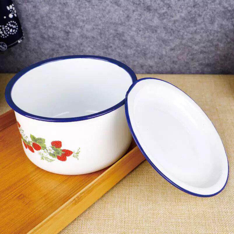 怀旧搪瓷快餐杯饭盒复古猪油罐老式大容量食堂带饭宿舍泡面碗带盖