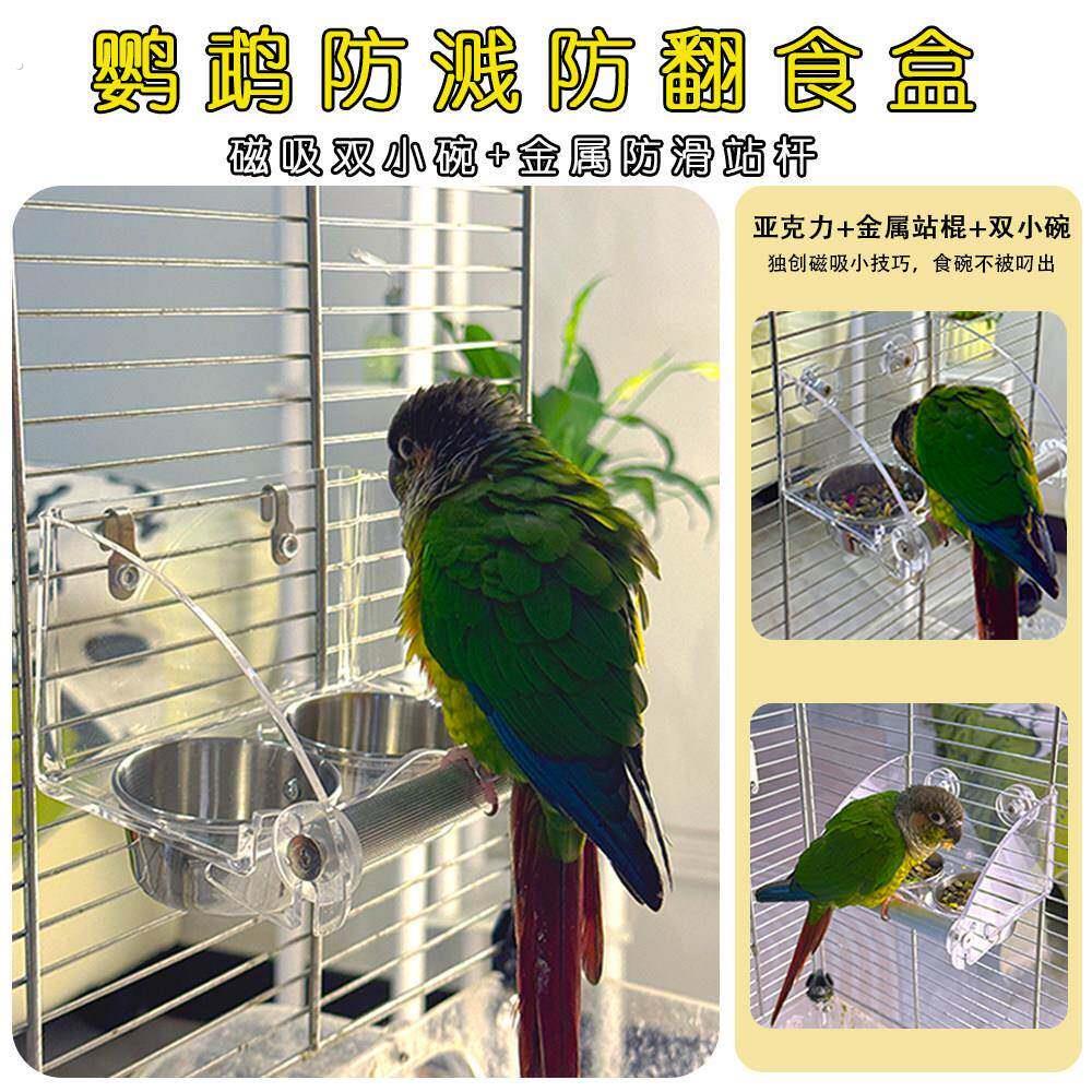 鹦鹉喂食器防溅鸟食盒喂鸟器饮水器食罐食槽多功能鸟用压克力食盒