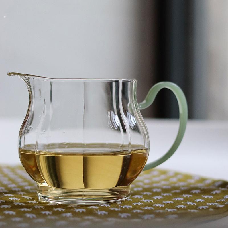 透明玻璃公道杯 彩色把手分茶器耐高温加厚日式茶海高档功夫茶具