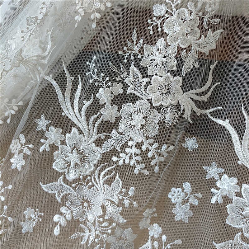 新款白色婚纱礼服装旗袍头纱补丁蕾丝面布料DIY手工材料门帘桌布