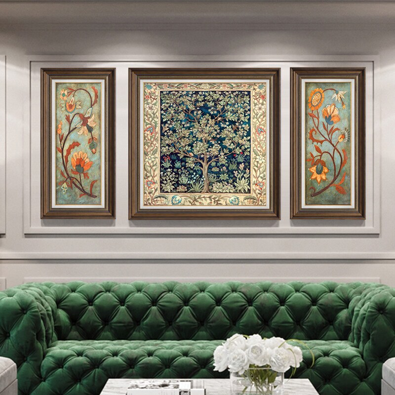 定做三联装饰画美式客厅沙发背景墙上挂画欧式复古大气油画新古典