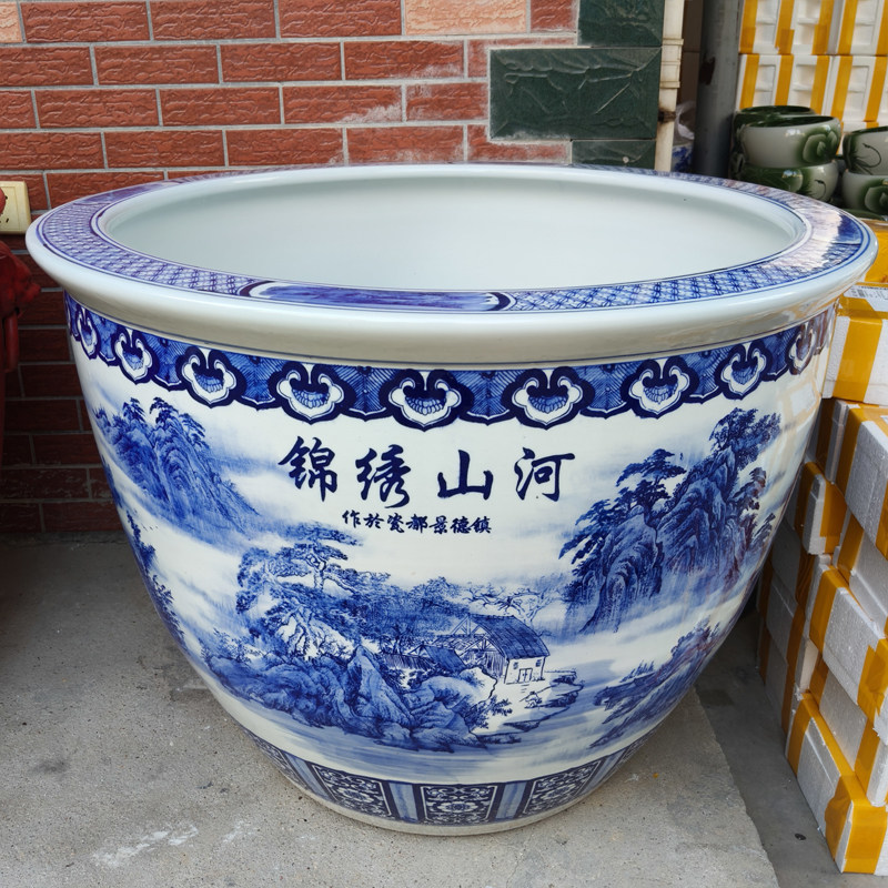 大型陶瓷养鱼缸 景德镇古铜色带狮耳鱼缸 适用室外庭院荷花睡莲种