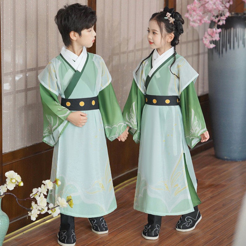 儿童国学服男童古装开笔礼汉服女童小学生表演服书童朗诵演出服装