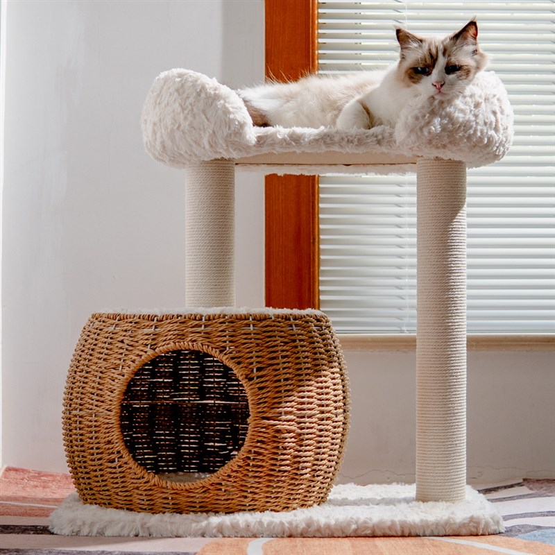 日式藤编猫窝猫爬架 贵妃榻加高款小型猫架 冬季保暖不占空间