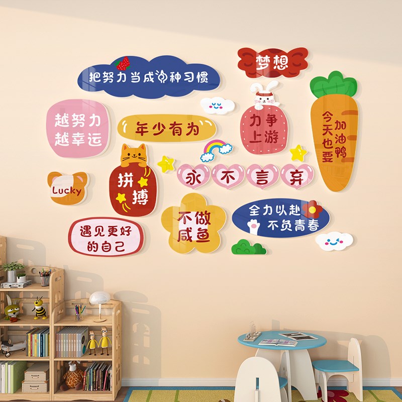 儿童房间布置学生卧室墙面装饰卡通励志文字贴纸遮丑补洞神奇墙贴