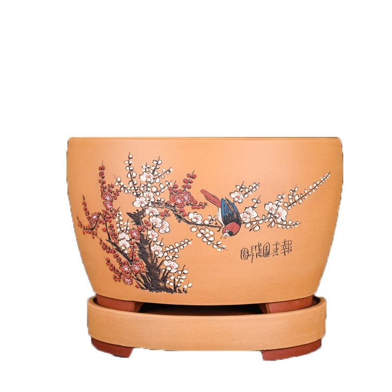 精品圆盆多肉花盆陶瓷创意植物古典粗陶绿植花盆 盆景