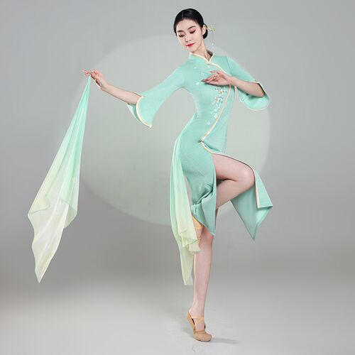 古典舞旗袍女飘逸中国风古韵团体舞蹈服民族舞扇子伞舞舞演出服女