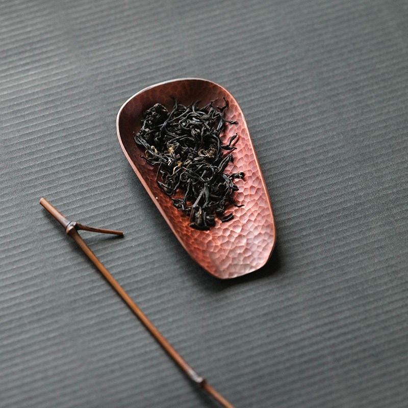 六合堂纯铜茶则中式复古茶荷手工锻打锤纹茶铲黄铜紫铜分茶勺配件