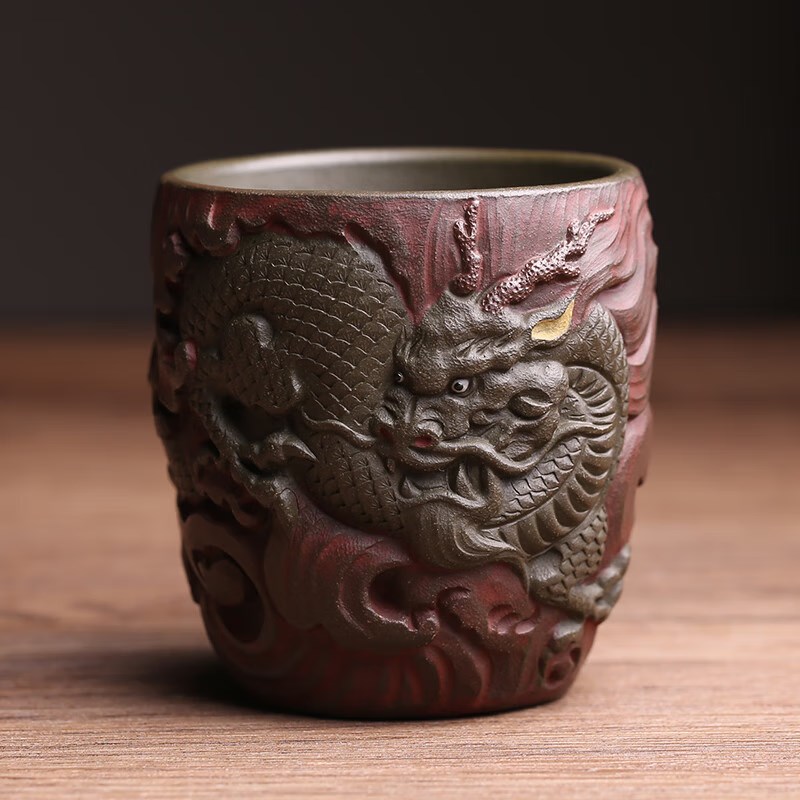 宜兴原矿紫砂主人杯茶杯龙杯名家高水波纯全手工品茗杯功夫茶具