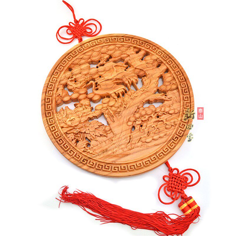 天然桃木松鹤延年木雕摆件挂件客厅家居饰品老人生日祝寿礼品