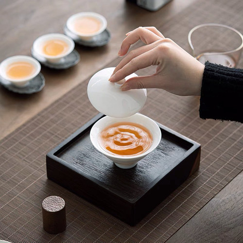 德化白瓷羊脂玉瓷斗笠盖碗陶瓷家用简约斗笠二才盖杯功夫茶具茶碗