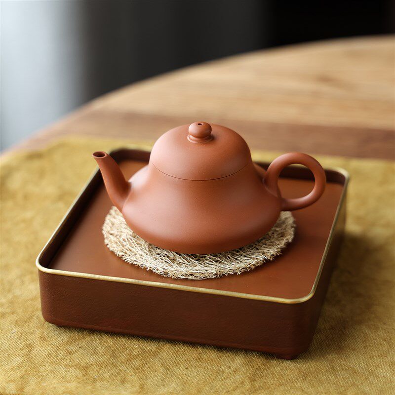 紫铜包铜边壶托 玩物集方圆黄铜壶承 手工铜茶盘 小号养壶垫蓄水
