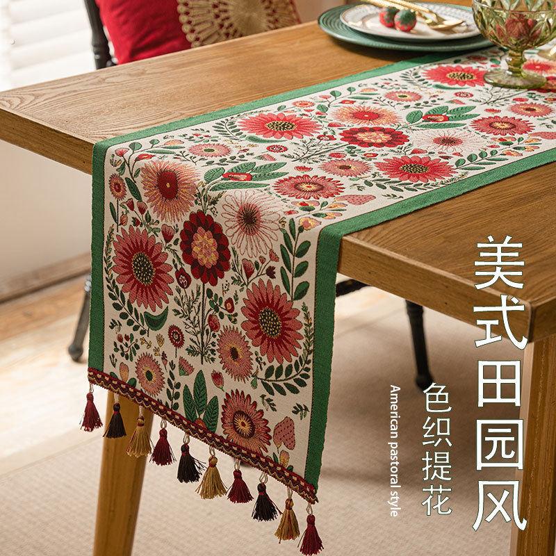 美式复古桌旗高级感田园风餐桌茶几装饰布电视柜斗柜防尘盖布长条