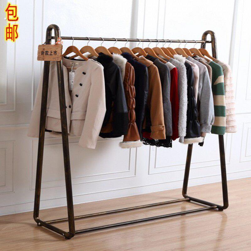 复古铁艺服装架落地式单杠陈列架服装展示架